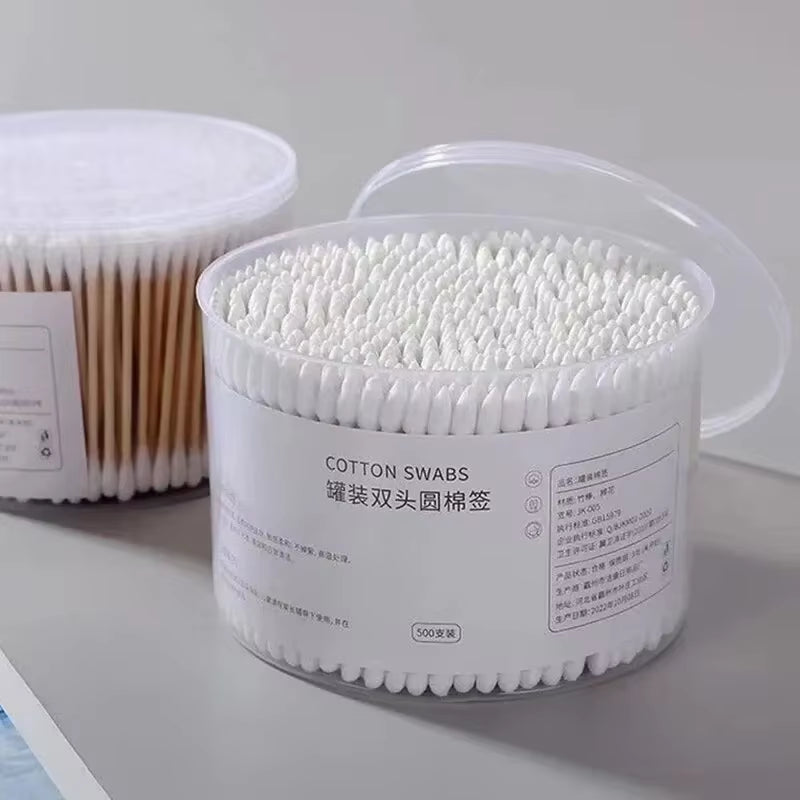 500PCS Disposable Cotton Swab Box with Double End round Head for Makeup and Makeup Removal Daily Cleaning Pet Care Multi-Purpose