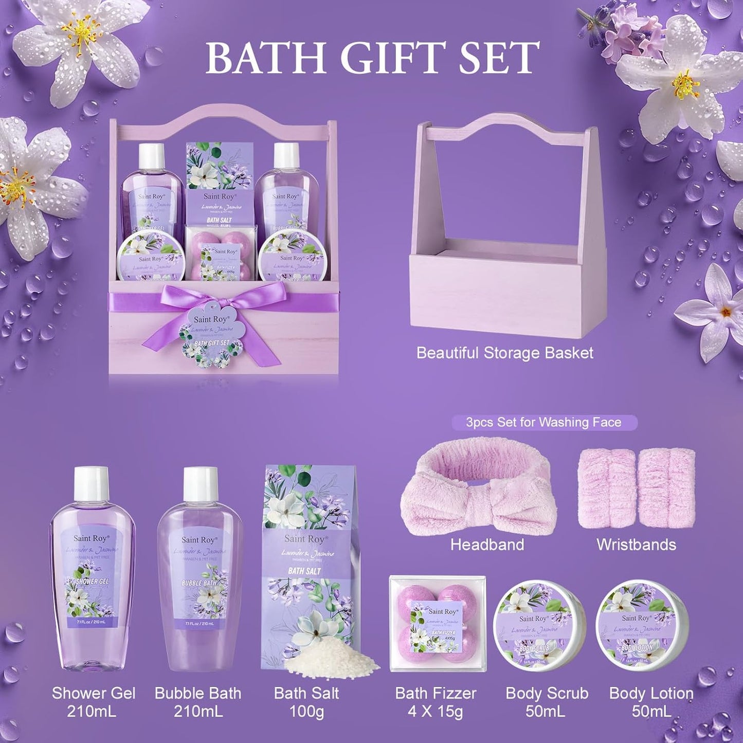 Mother'S Day Gift for Mom Spa Kit Gifts for Her Spa Gift Baskets for Women - 13Pcs Lavender Jasmine Luxury Spa Gift Set,Pamper Birthday Gifts for Women, Mother Day Gifts, Gift Set Bath Spa Basket