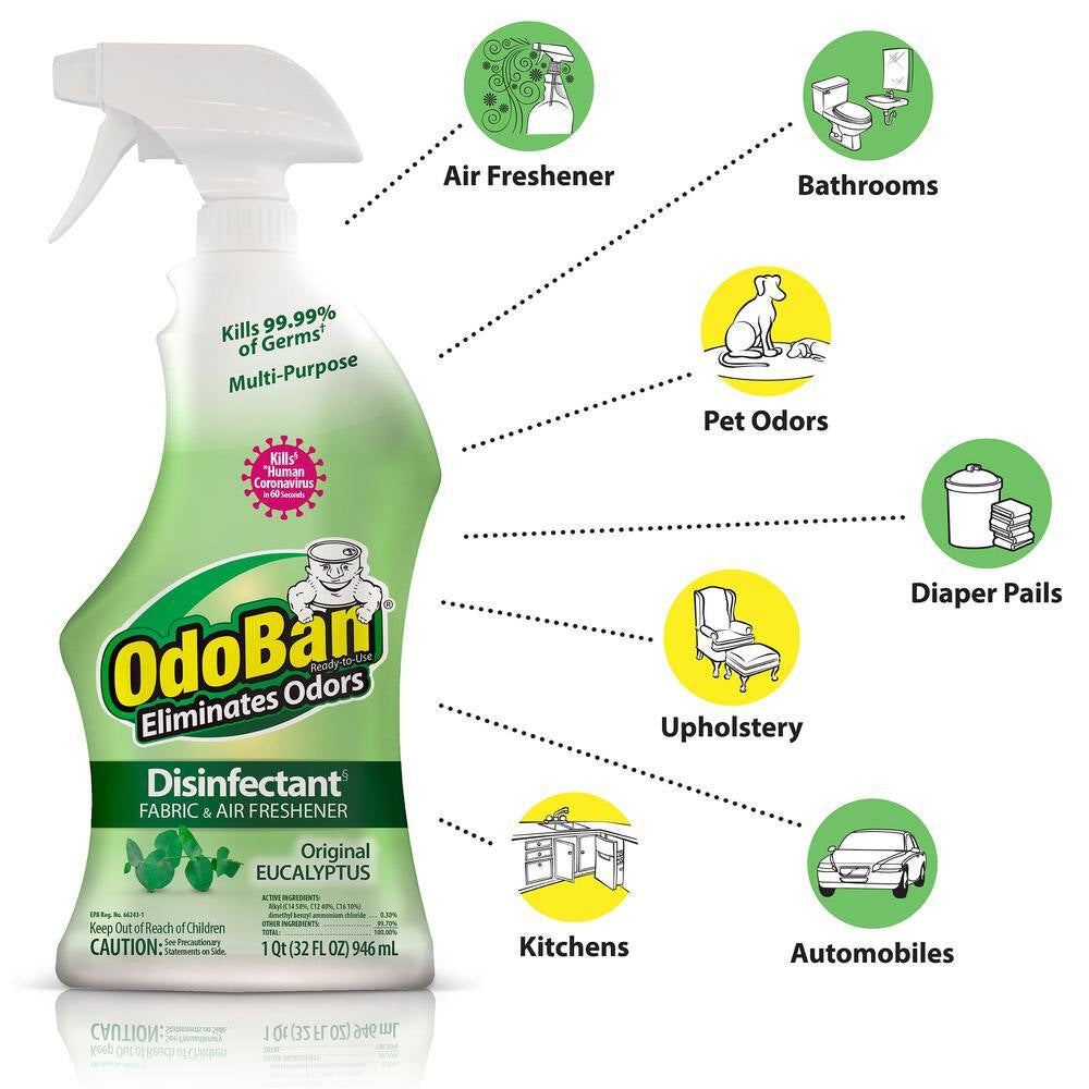 32 Oz. Eucalyptus Multi-Purpose Disinfectant Spray, Odor Eliminator, Sanitizer, Fabric Freshener, Mold Control (6-Pack)