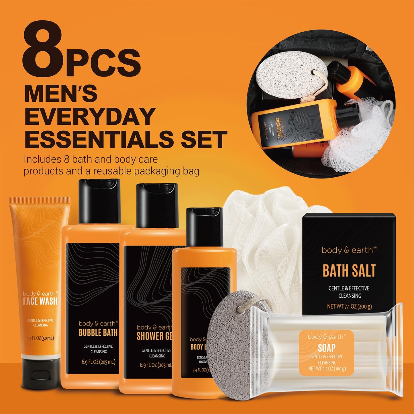 Gift Baskets for Men - Bath Spa Gift Set, Body and Earth Citrus Scented Mens Bath Set with Body Lotion, Face Wash, Shower Gel, Bubble Bath, Loofa & More, Father'S Day Gifts