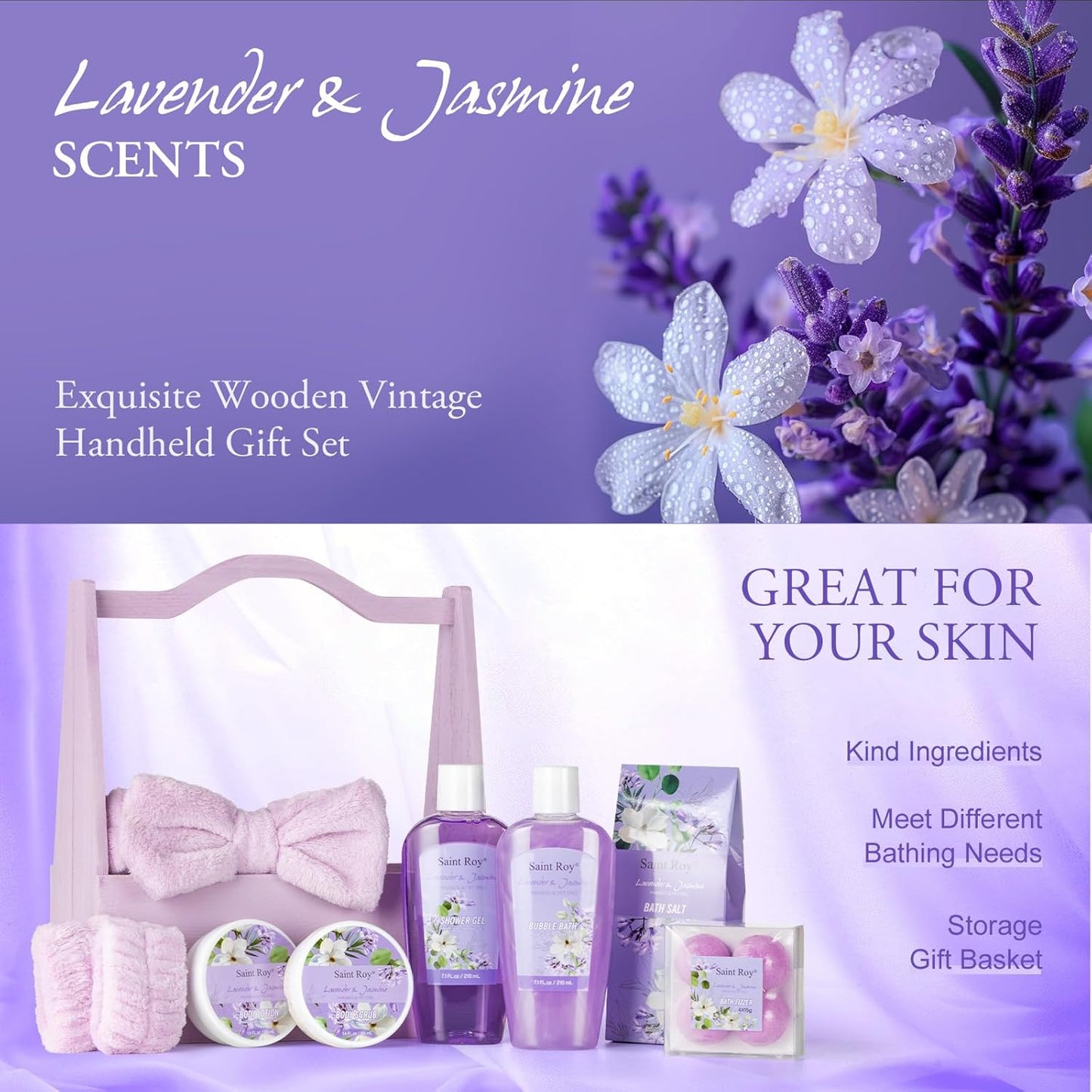 Mother'S Day Gift for Mom Spa Kit Gifts for Her Spa Gift Baskets for Women - 13Pcs Lavender Jasmine Luxury Spa Gift Set,Pamper Birthday Gifts for Women, Mother Day Gifts, Gift Set Bath Spa Basket