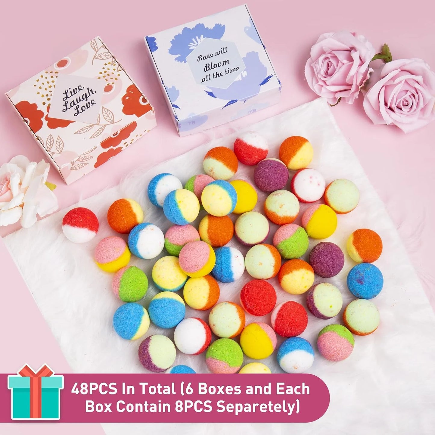 48 Pcs Bath Bombs, Natural & Organic for Bath Bomb Gift Set Women, Stress Relief Gift Set -