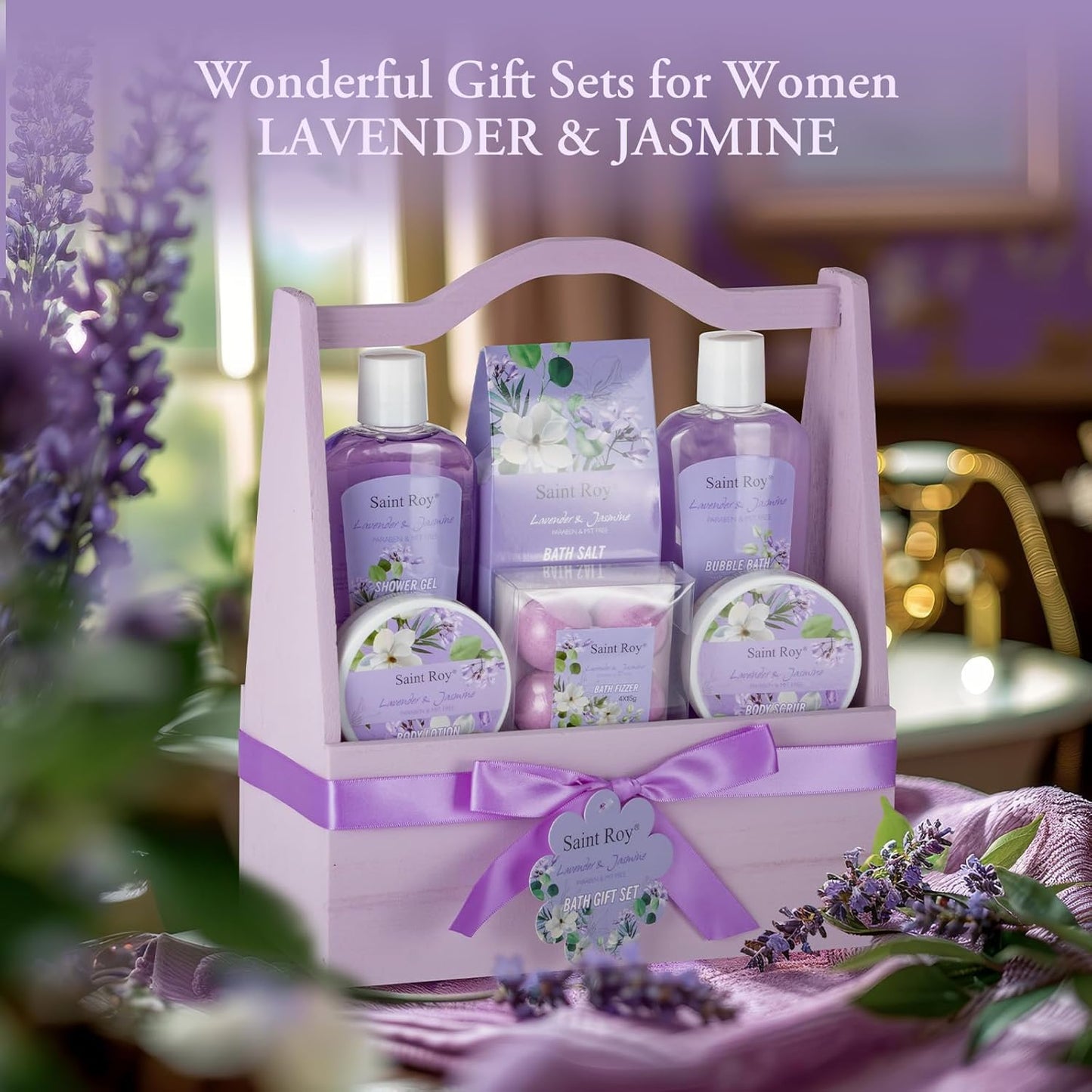 Mother'S Day Gift for Mom Spa Kit Gifts for Her Spa Gift Baskets for Women - 13Pcs Lavender Jasmine Luxury Spa Gift Set,Pamper Birthday Gifts for Women, Mother Day Gifts, Gift Set Bath Spa Basket