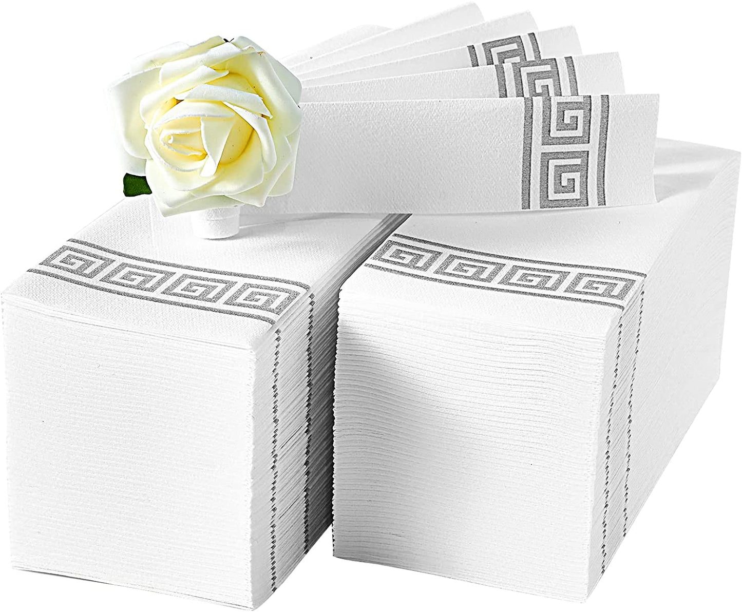 100 Packs Paper Hand Towels for Bathroom, Linen like Guest Towels Disposable,Disposable Hand Towels for Kitchen, Wedding Guest Towels, Party Napkins, Dinner Napkins.(Silver)