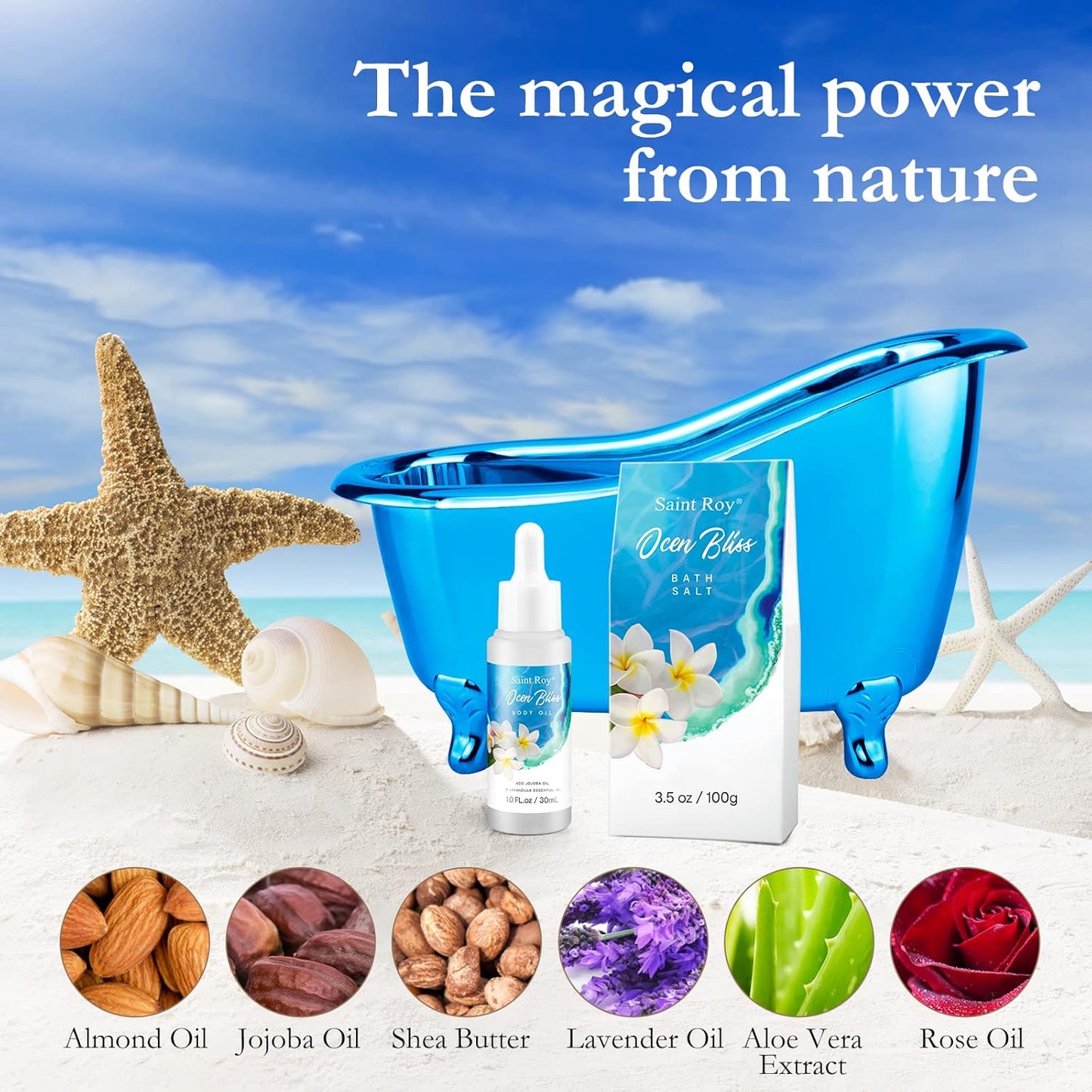 Mother'S Day Gifts Spa Kit Gifts for Her or Him Birthday Gifts for Women, Luxury Home Spa Kit, 8Pcs Bath Gift Set Ocean & Vanilla, Gift Baskets for Women Unique with Bath Bombs, Scented Body Lotion