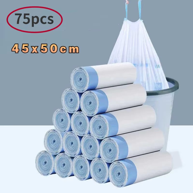 White Trash Bag - 2.6 Drawstring Garbage Bags Bathroom Trash Can Liners Office Home 75 Counts 45X50Cm