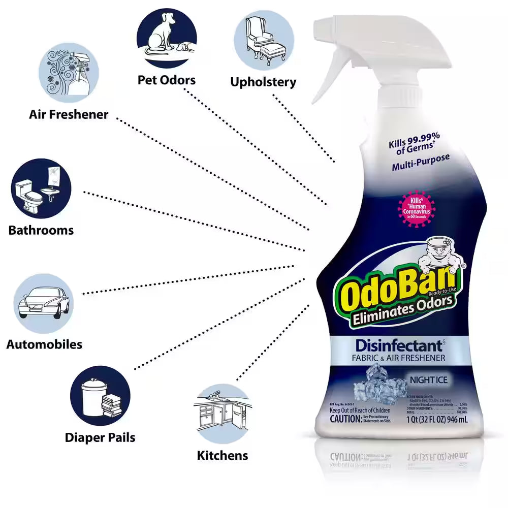 32 Oz. Night Ice Multi-Purpose Disinfectant Spray Odor Eliminator Sanitizer Fabric Freshener Mold Control Spray (6-Pack)