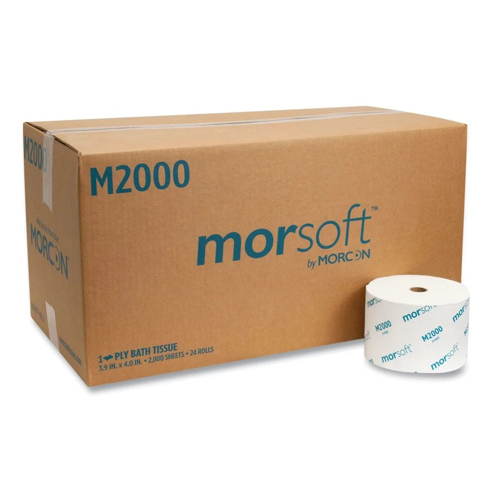 Tissue Small Core Toilet Paper, Septic Safe, 1-Ply, White, 3.9" X 4", 2000 Sheets/Roll, 24 Rolls/Carton -MORM2000