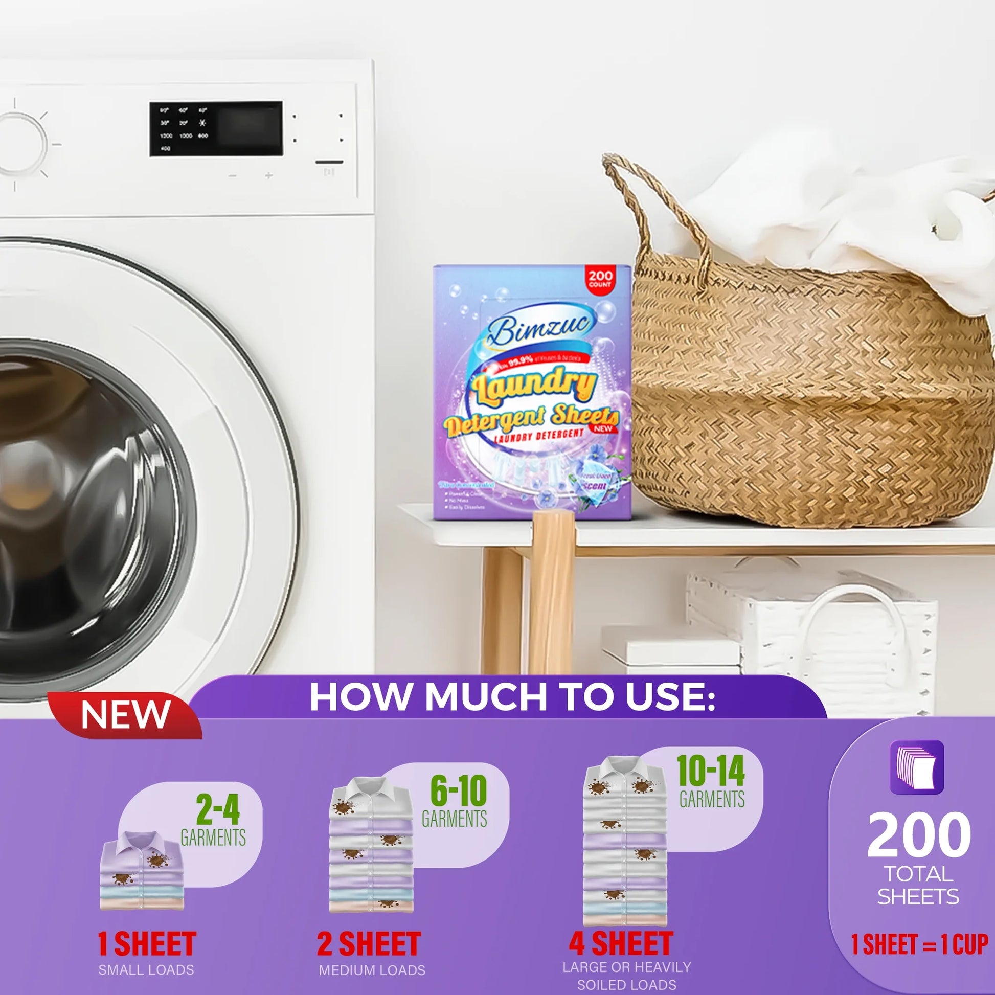 200 Count Laundry Detergent Sheets up to 400 Loads, Fresh Linen Scent, Great for Travel