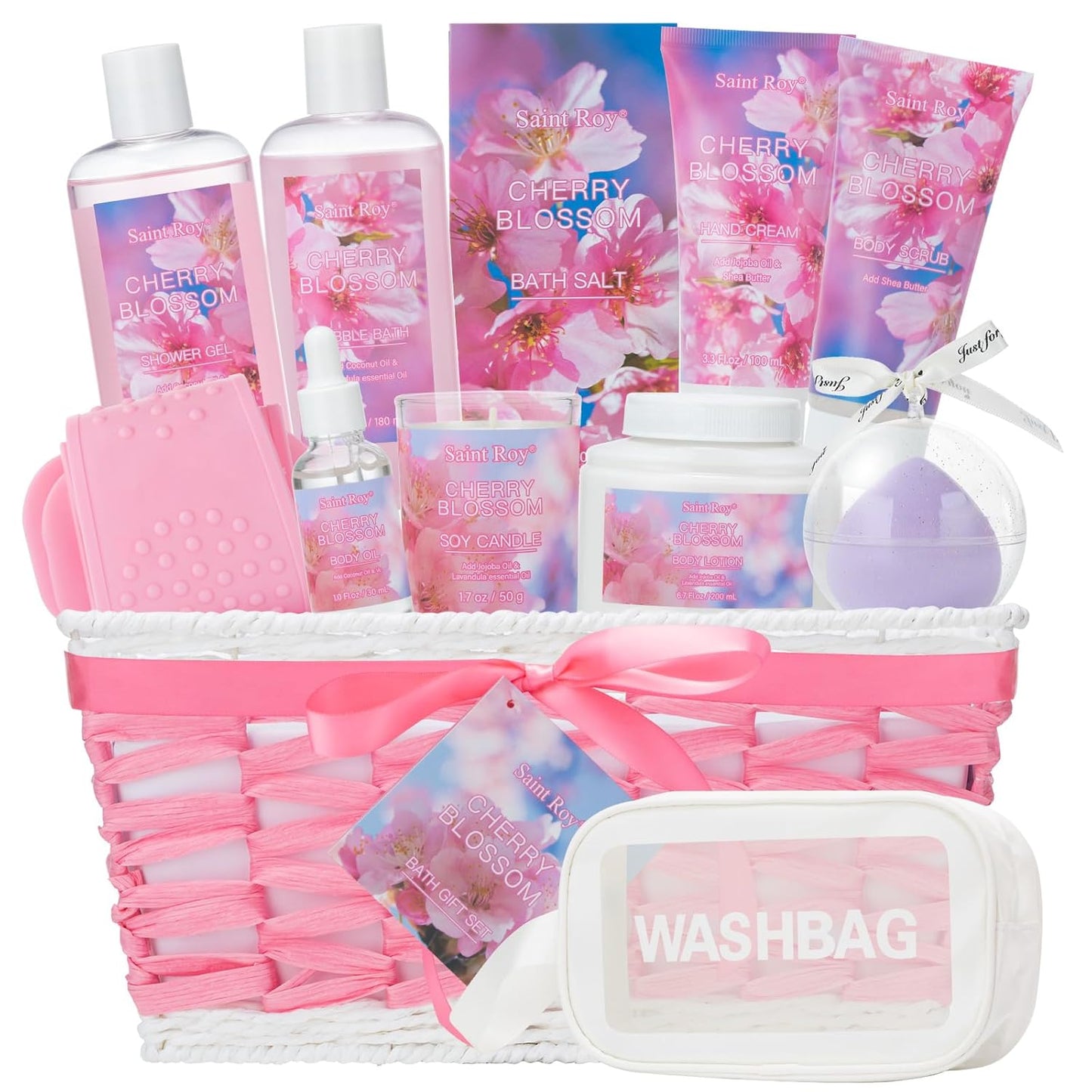 Spa Gifts for Women, Home Spa Gift Basket, Luxury 12 Pcs Gift Set for Women Enchanted Cherry Blossom Scent Bath & Body Gift Set, Pamper Gifts for Girls & Teens Spa Kit Birthday Gift, Spa Gifts
