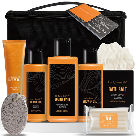 Gift Baskets for Men - Bath Spa Gift Set, Body and Earth Citrus Scented Mens Bath Set with Body Lotion, Face Wash, Shower Gel, Bubble Bath, Loofa & More, Father'S Day Gifts