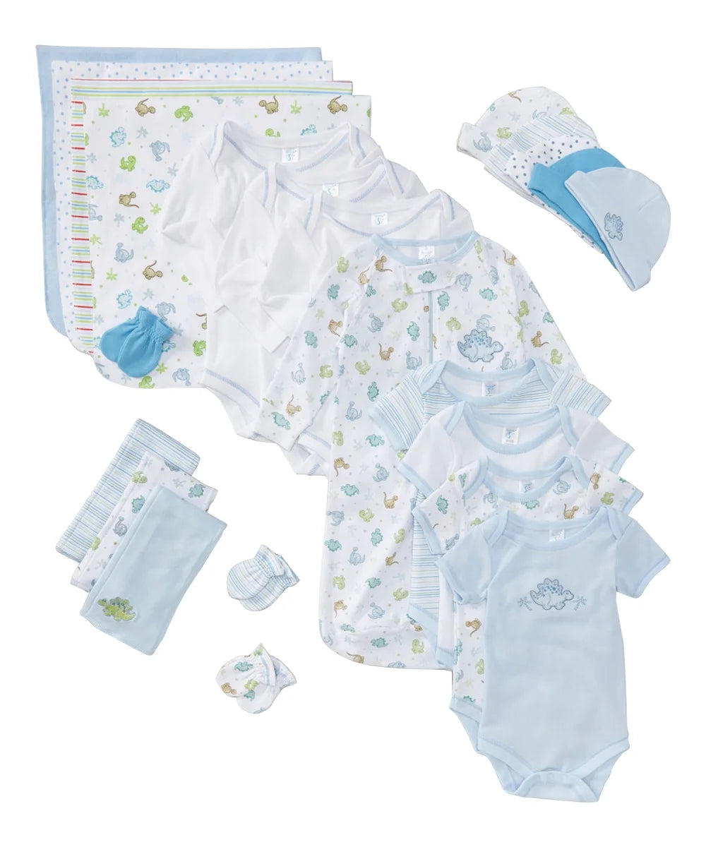 Baby Basics Clothing Set Gift Baskets and Showers, Blue Dinosaurs, Newborn, 23-Piece