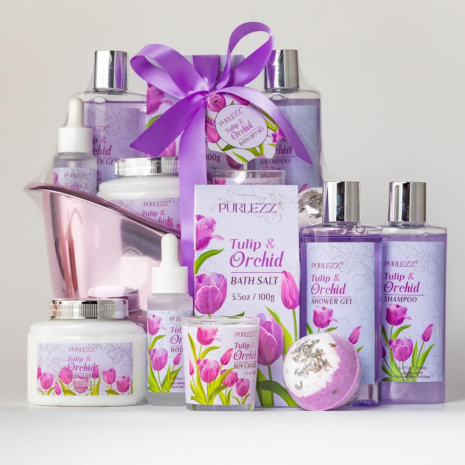 Spa Gift Basket, Mother'S Day Gift for Mom - 8 Pcs Tulip Scents Bath & Body Gift Set for Women, Spa Gift Kit, Birthday Gifts, Self Care, Pampering Gifts for Her, All Occasion Holiday Present