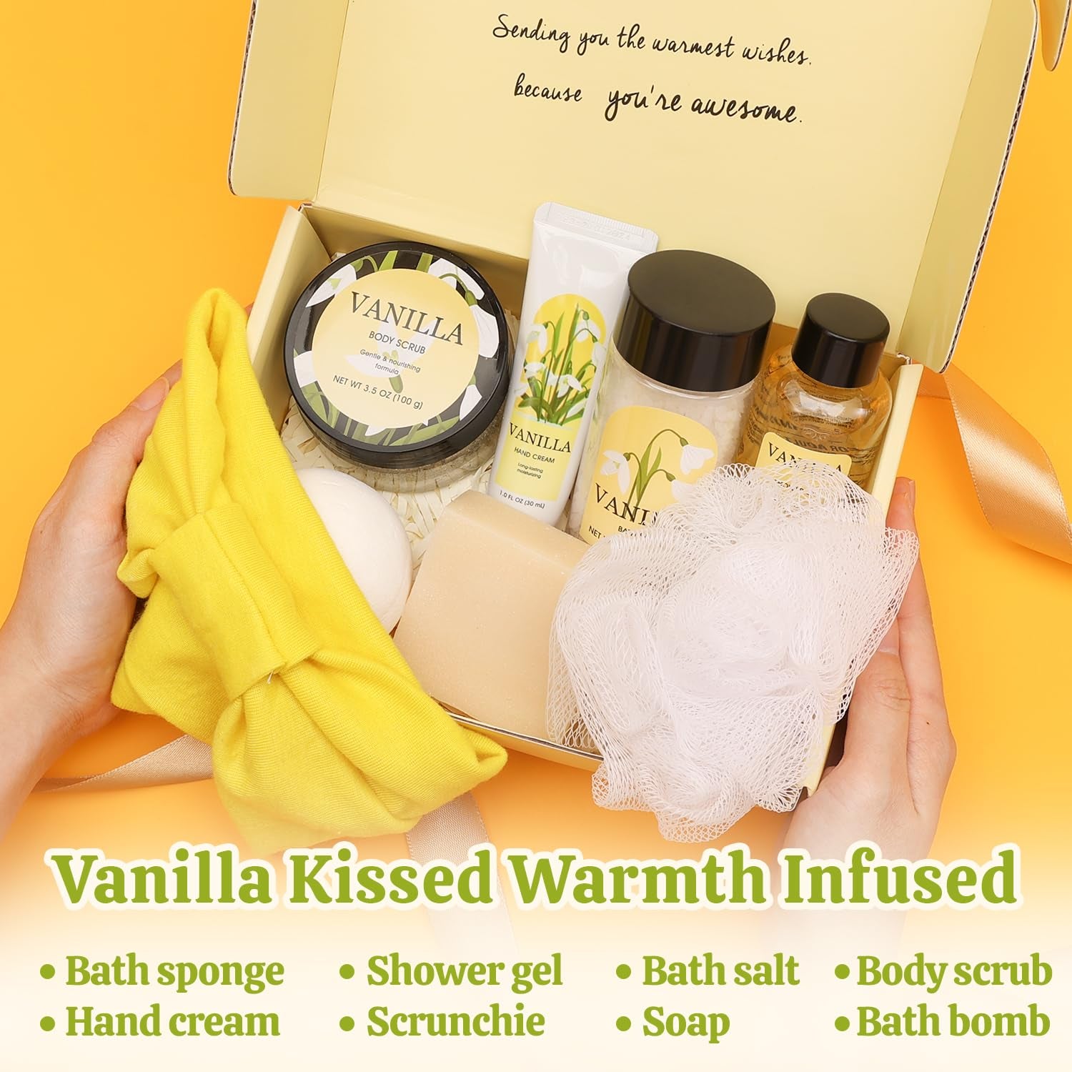 Gift Set for Women 8Pcs Bath and Body Gift Baskets for Women, Vanilla Self Care Gift Ideas Birthday Gifts Mothers Day, Christmas Gifts