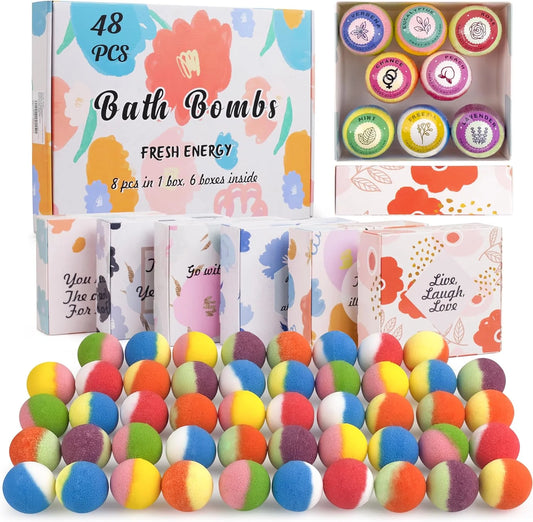 48 Pcs Bath Bombs, Natural & Organic for Bath Bomb Gift Set Women, Stress Relief Gift Set -