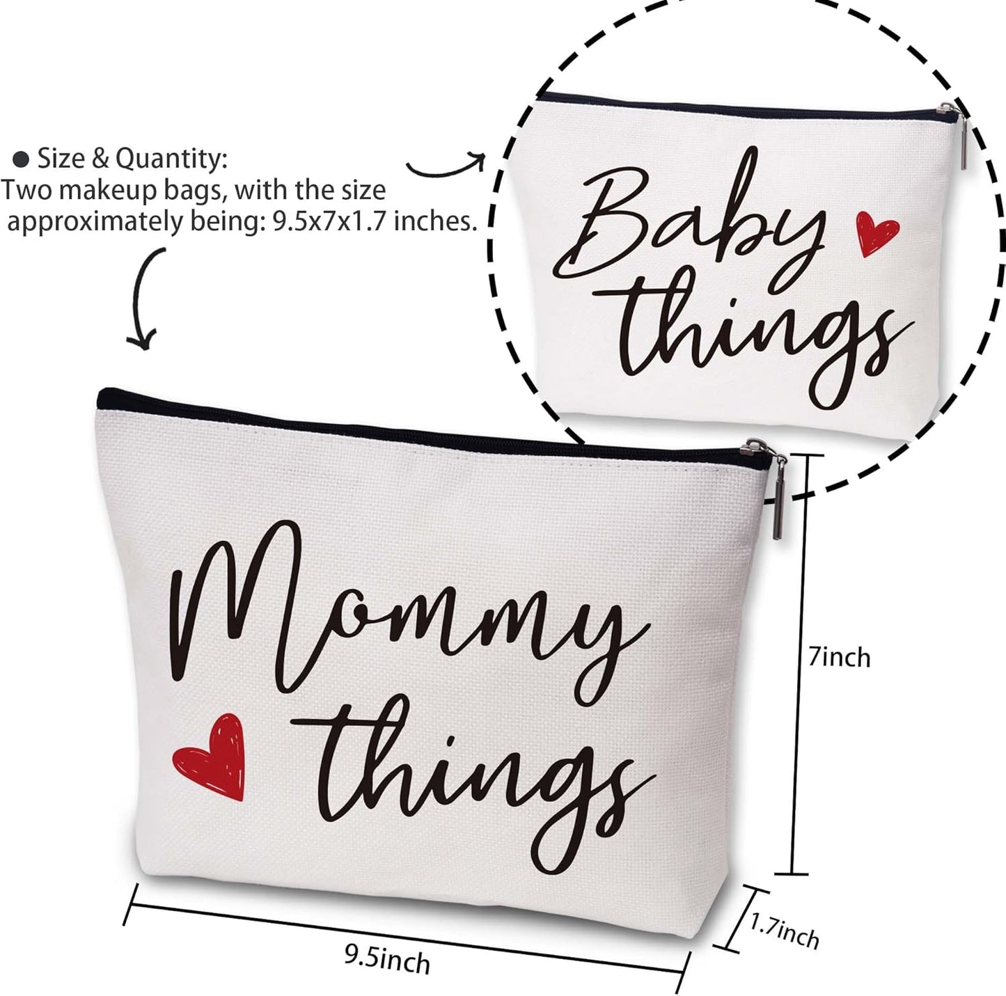 Best Expecting Mom Gifts,Mommy and Baby Canvas Pouch Set,New Mother Keepsake for New Mothers and Expecting Moms,Modern Neutral Cosmetic and Accessory Bags,Matching Travel Cases,Set of 2