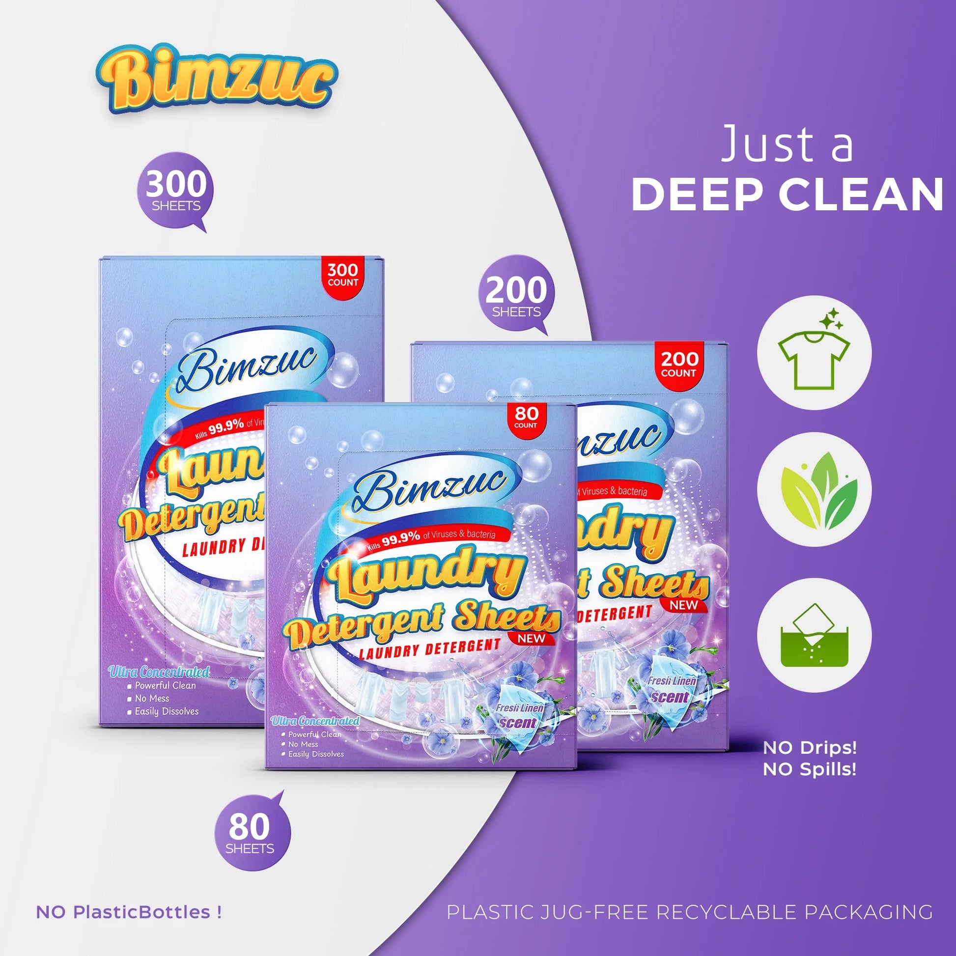 200 Count Laundry Detergent Sheets up to 400 Loads, Fresh Linen Scent, Great for Travel
