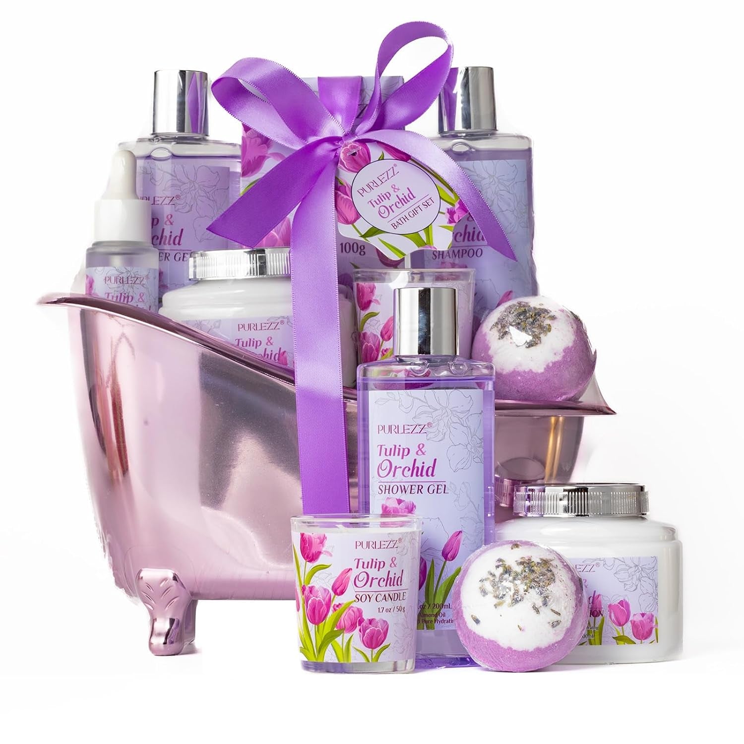 Spa Gift Basket, Mother'S Day Gift for Mom - 8 Pcs Tulip Scents Bath & Body Gift Set for Women, Spa Gift Kit, Birthday Gifts, Self Care, Pampering Gifts for Her, All Occasion Holiday Present