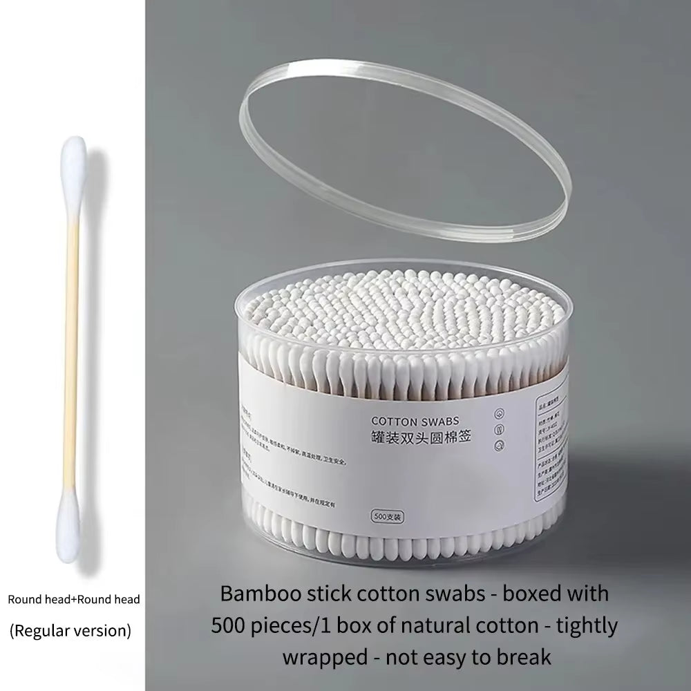 500PCS Disposable Cotton Swab Box with Double End round Head for Makeup and Makeup Removal Daily Cleaning Pet Care Multi-Purpose