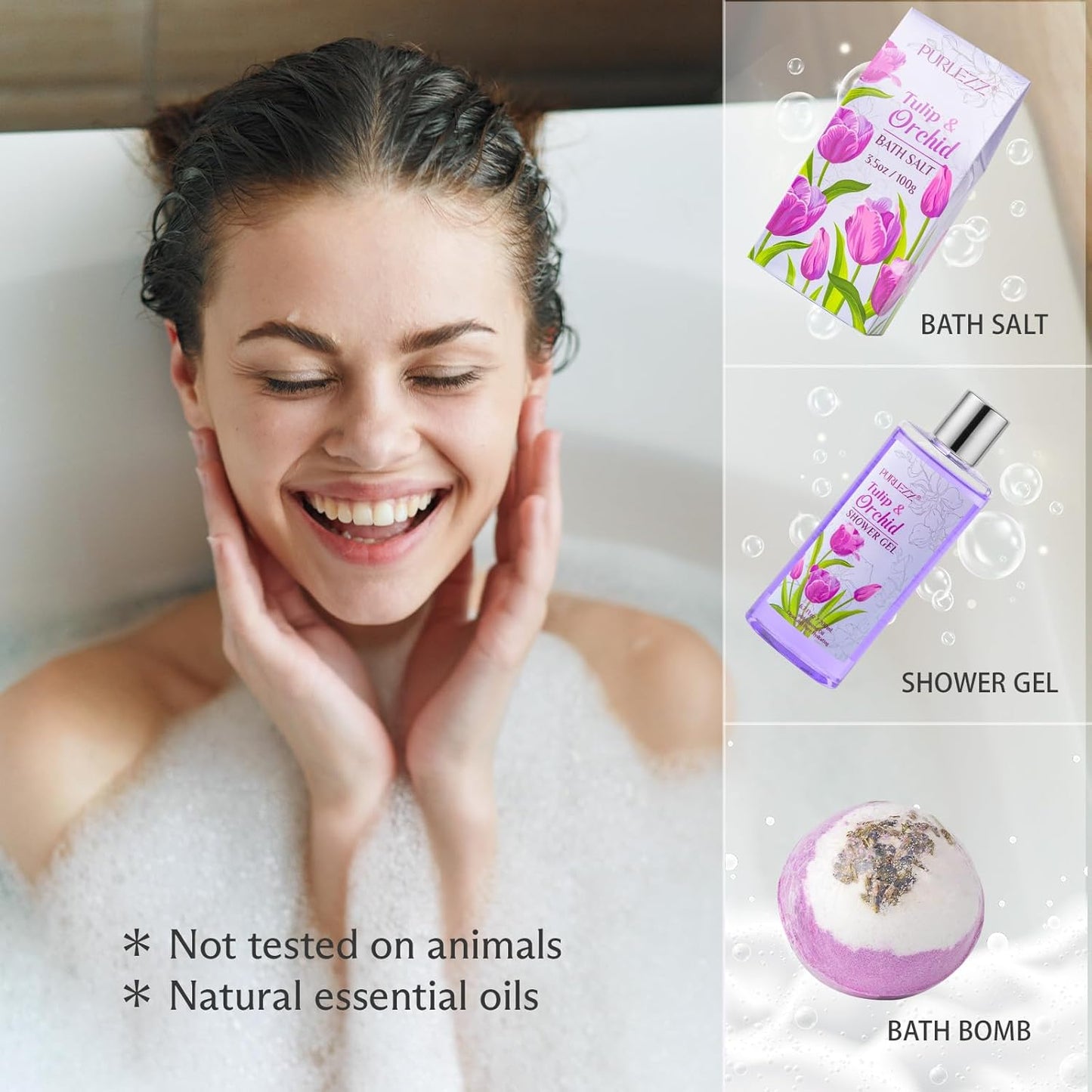 Spa Gift Basket, Mother'S Day Gift for Mom - 8 Pcs Tulip Scents Bath & Body Gift Set for Women, Spa Gift Kit, Birthday Gifts, Self Care, Pampering Gifts for Her, All Occasion Holiday Present