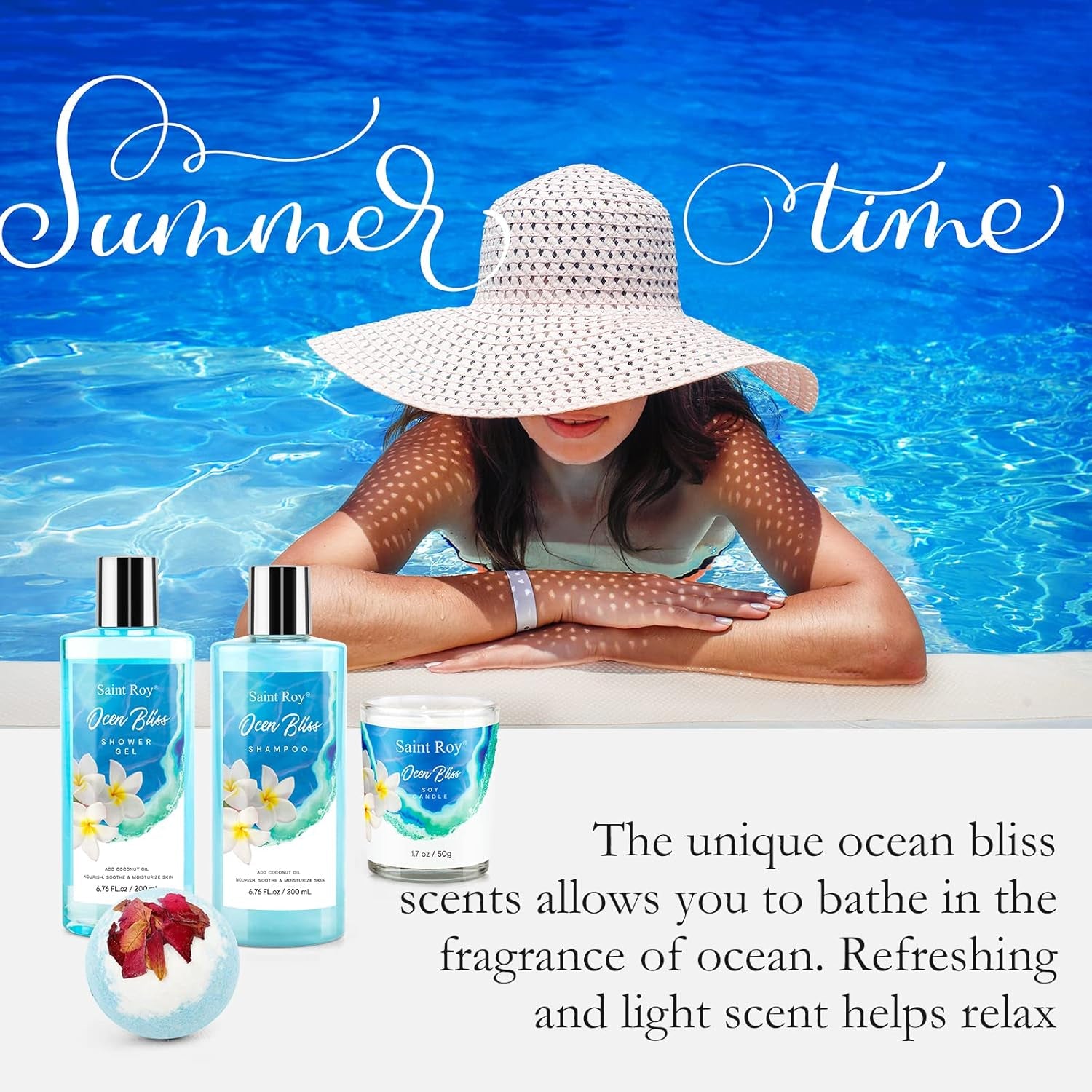 Mother'S Day Gifts Spa Kit Gifts for Her or Him Birthday Gifts for Women, Luxury Home Spa Kit, 8Pcs Bath Gift Set Ocean & Vanilla, Gift Baskets for Women Unique with Bath Bombs, Scented Body Lotion