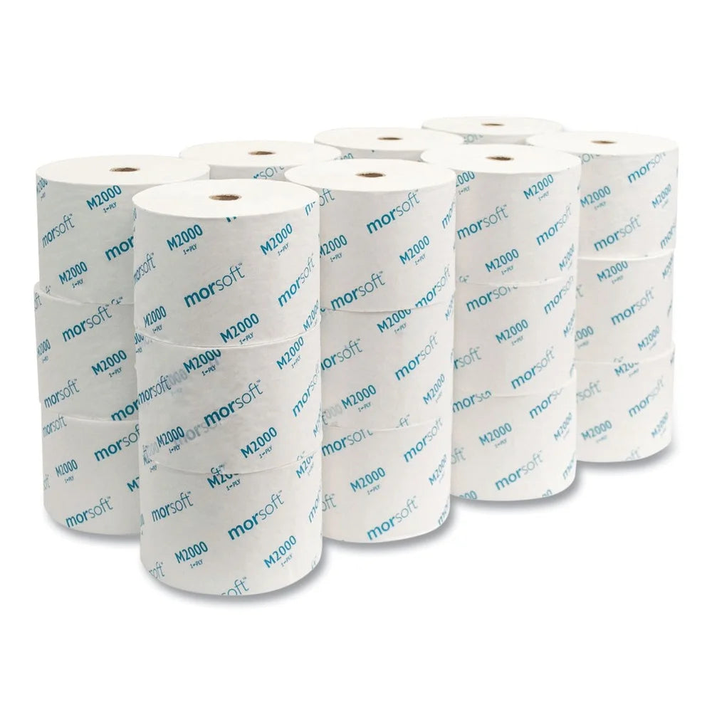 Tissue Small Core Toilet Paper, Septic Safe, 1-Ply, White, 3.9" X 4", 2000 Sheets/Roll, 24 Rolls/Carton -MORM2000