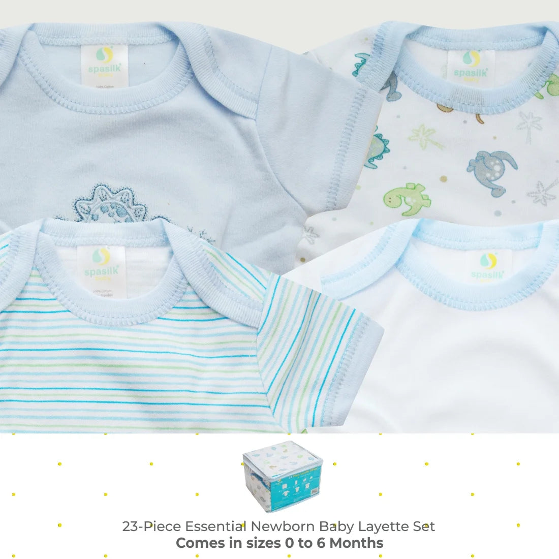 Baby Basics Clothing Set Gift Baskets and Showers, Blue Dinosaurs, Newborn, 23-Piece