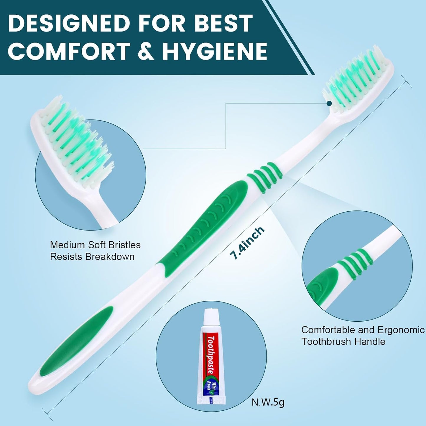 100 PCS Disposable Toothbrush with Toothpaste Bulk, Travel Toothpaste, Bulk Toothpaste, Individually Wrapped Bulk Toothbrush, Ergonomics Handle, Soft Bristle, Perfect for Travel, Hotel,Donation