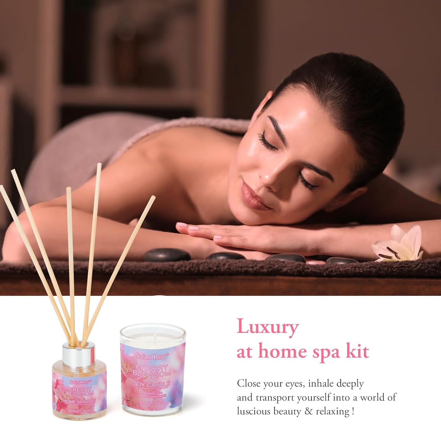 Spa Gifts for Women, Home Spa Gift Basket, Luxury 12 Pcs Gift Set for Women Enchanted Cherry Blossom Scent Bath & Body Gift Set, Pamper Gifts for Girls & Teens Spa Kit Birthday Gift, Spa Gifts