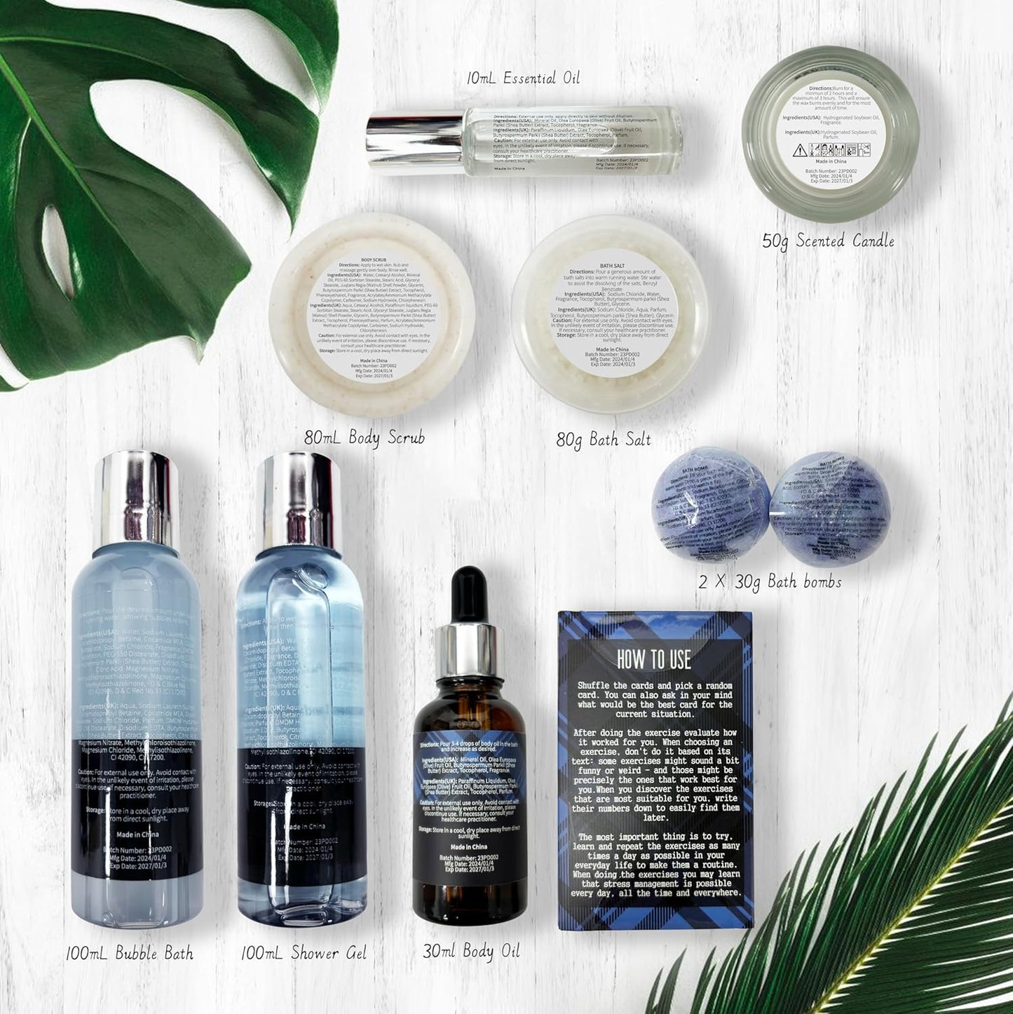 Bath Set with Ocean Scented Spa Gifts for Men, Christmas Birthday Self Skin Care Set for Men, Spa Gift Baskets for Him, 12Pcs Men'S Spa Kit Gifts for Bath Spa