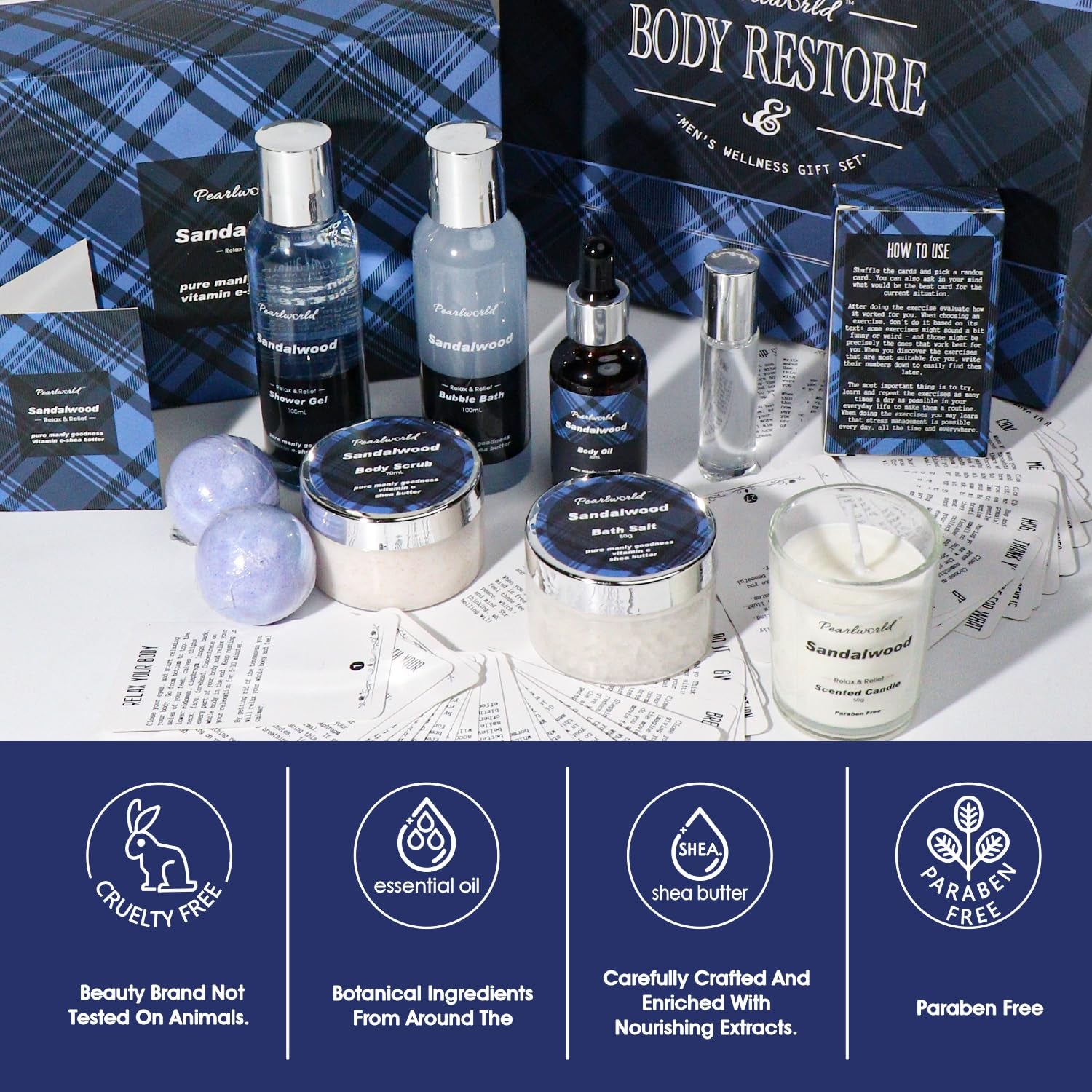 Bath Set with Ocean Scented Spa Gifts for Men, Christmas Birthday Self Skin Care Set for Men, Spa Gift Baskets for Him, 12Pcs Men'S Spa Kit Gifts for Bath Spa