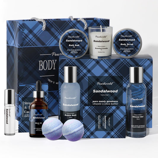 Bath Set with Ocean Scented Spa Gifts for Men, Christmas Birthday Self Skin Care Set for Men, Spa Gift Baskets for Him, 12Pcs Men'S Spa Kit Gifts for Bath Spa