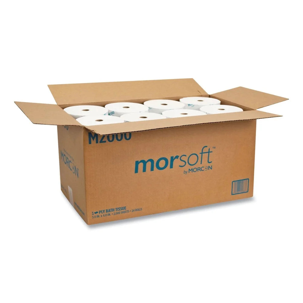 Tissue Small Core Toilet Paper, Septic Safe, 1-Ply, White, 3.9" X 4", 2000 Sheets/Roll, 24 Rolls/Carton -MORM2000