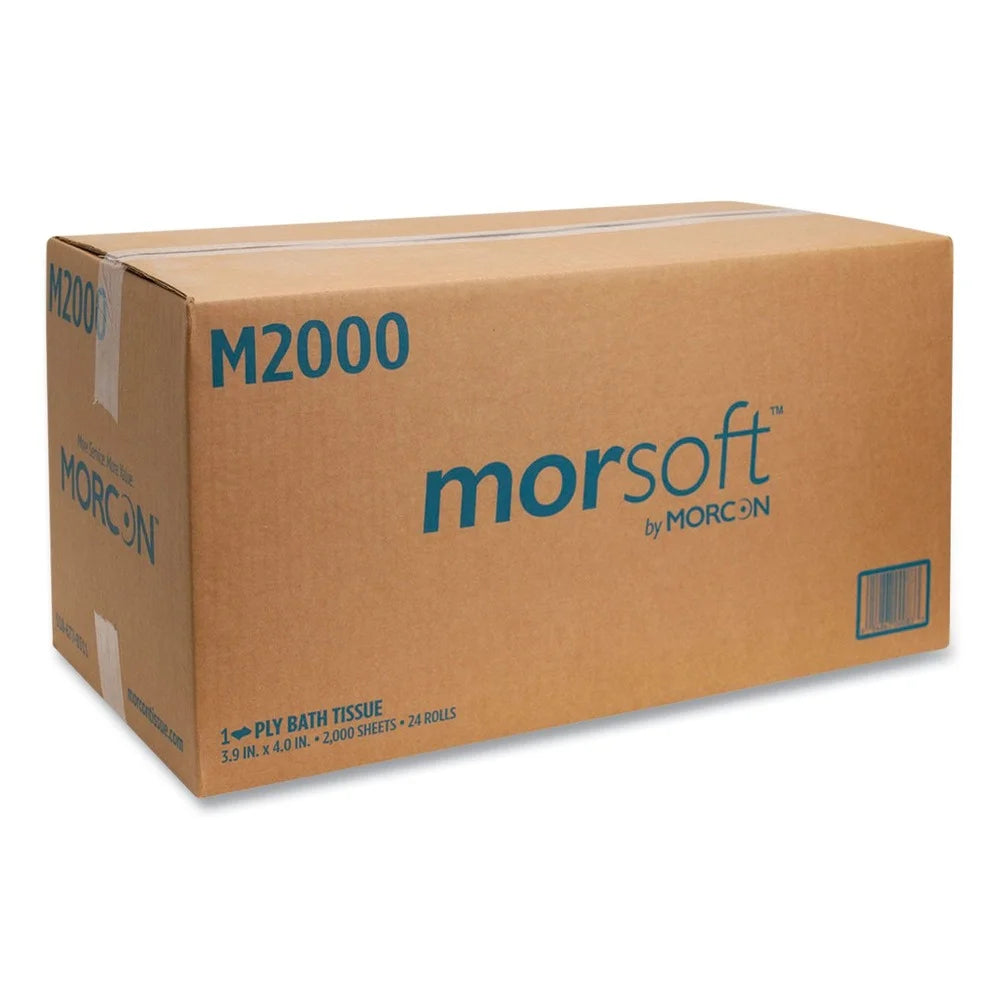 Tissue Small Core Toilet Paper, Septic Safe, 1-Ply, White, 3.9" X 4", 2000 Sheets/Roll, 24 Rolls/Carton -MORM2000